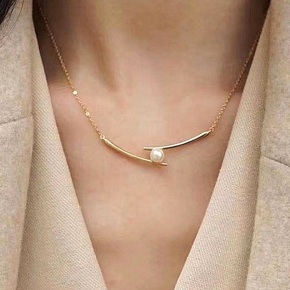 Gold Dainty Pearl Pendant Necklace Minimalist Boho Chain Layering Jewelry New - Picture 4 of 13